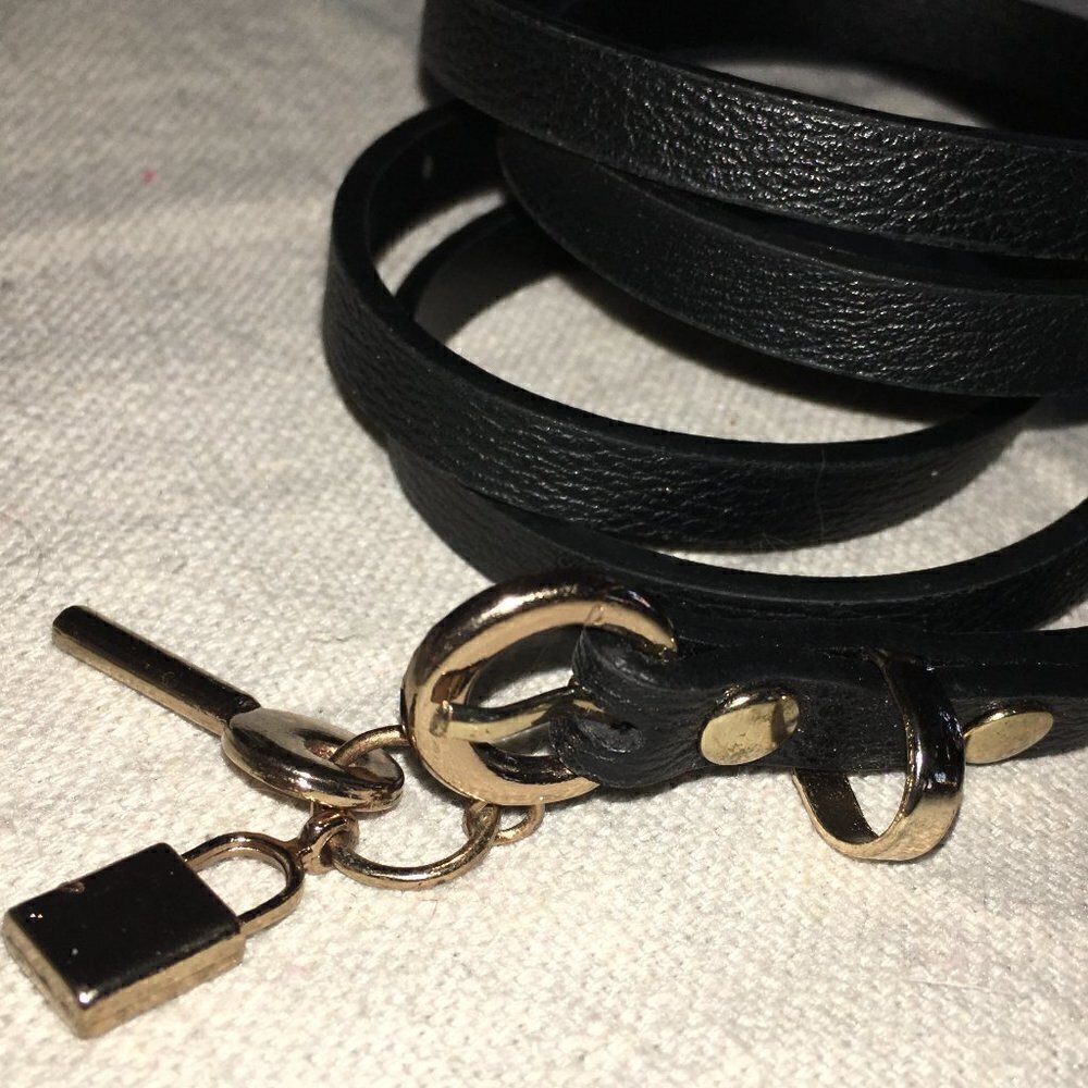 Ultra Slim Dress Belt, Brass Key & Lock Charm Accent and Brass Buckle, S, New